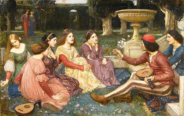 Oil on canvas, The Decameron. John William Waterhouse (1849–1917).