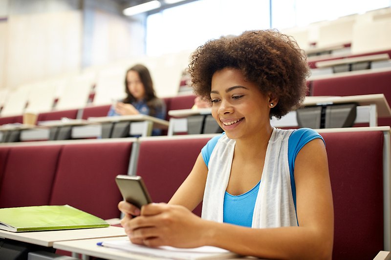 student with phone