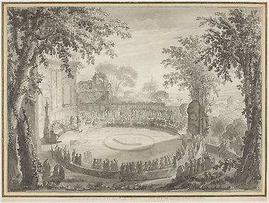 1700-talsmålning av arkadernas teater i Rom.