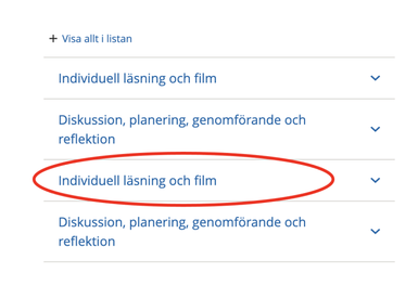 Markerar den andra posten av individuell läsning och film
