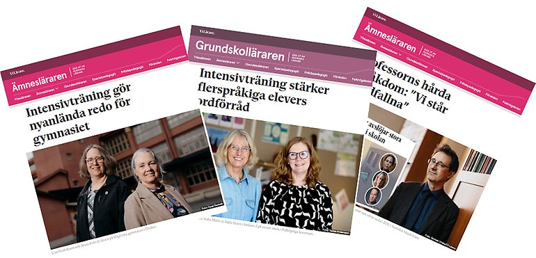Skärmbilder av tre artiklar.