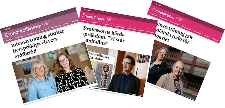 Tre Skärmbilder av artiklar.