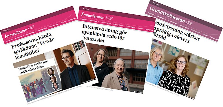 Tre skärmdumpar av artiklarna.
