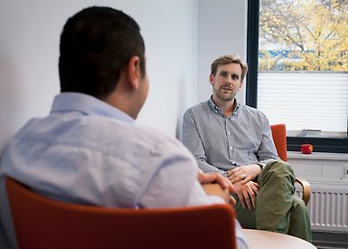 A student talks to a counsellor.