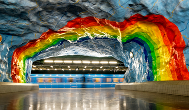 The interior of station Stadion in Stockholm metro.